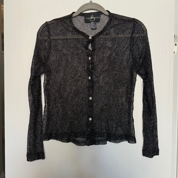 Y2K Vintage Metallic Mesh Cardigan size 8 - Picture 1 of 7